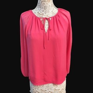 WHITE HOUSE BLACK MARKET Barbie Pink Long Sleeve Chiffon Pullover Top